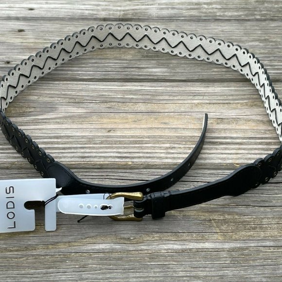Lodis Women belt leather Lazer Cut fashion Women Black Waistband Size M - Picture 11 of 12